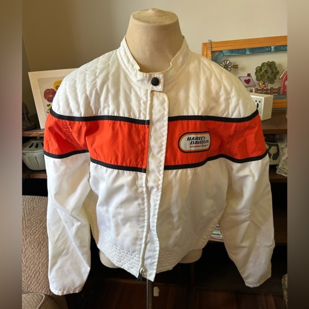 White and Orange Nylon Harley Davidson Jacket